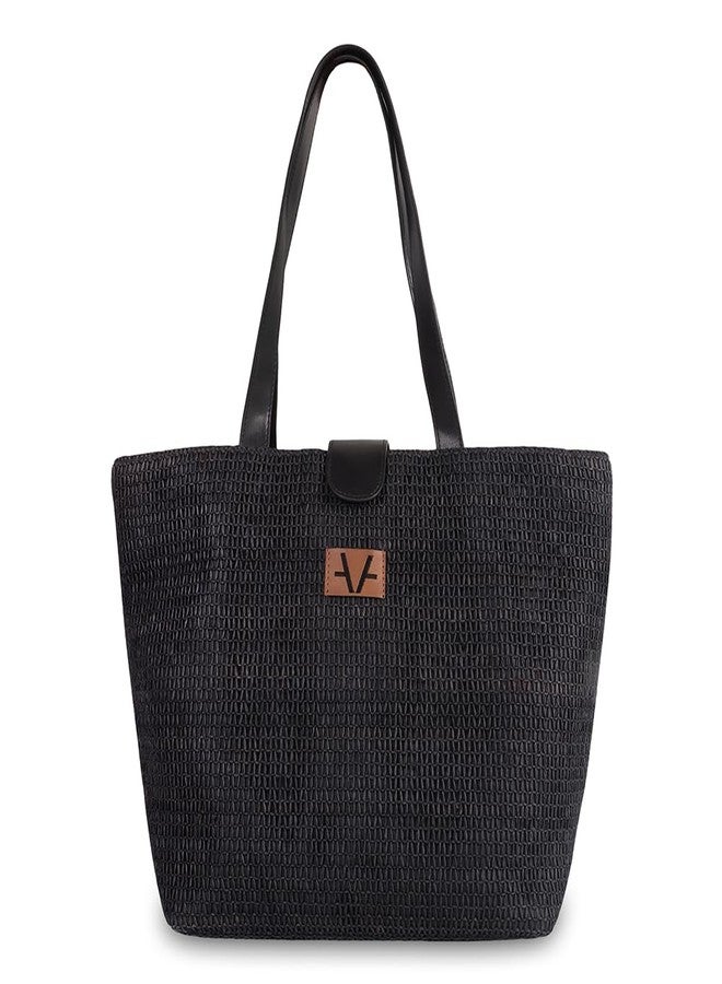 Avake Terra Tote Bag with Raffia and Vegan Leather Accents | Fits 14-Inch Laptop | Stylish & Durable | Lightweight Shoulder Bag for Work, Travel & Daily Use | Made in India - Image 1